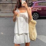 Purpdrank  Casual White Camisole Vest Shorts Two-piece Set for Women 2025 Autumn Loose Vacation Set