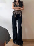 Purpdrank  Women Low Waist Flared Jeans Retro Style Blue Black Micro Flare Pants Loose Straight Wide Leg Jeans Female Spring Fashion