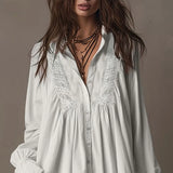 Purpdrank  Women's Boho White Lace Shirt Dress Spring Flare Long Sleeve Button Hem Mini Dress New Elegant Lapel Loose Irregular Party Dress