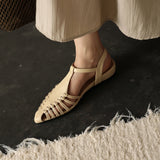 Purpdrank   Summer Women Sandals Genuine Leather Shoes for Women Pointed Toe Chunky Heel Shoes Elegant Cover Toe Slingback Hollow Sandals