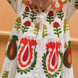 Purpdrank  Women's Floral Long Shirt Dress 3/4 Sleeve Lapel Neck Button-up Flowy Loose Dresses