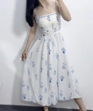 Purpdrank  Plus Size French Floral Print Dress Women's Summer Pear Shaped Bloom Skirt Conceals Belly Slimming A- Line Midi Dress