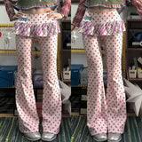 Purpdrank  Y2K New Long Pants Star Print Personality Sweet For Women Fashion Ins Patchwork Long Pants Pink Elastic Fashionable Pants Skirt