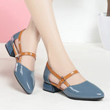 Purpdrank  Soft Leather Sandals Women Spring Summer Fashion Pointed Tip Single Shoes Low-Heel Hollow Buckle Ventilate Office Gentle