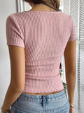 Purpdrank  Sexy T Shirts Women Fashion Buttons Decor Tops Comfortable Short Sleeve Y2K Tees Summer New Chic Knitwear T Shirt