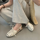Purpdrank  Retro Hollow Lace-up Low Heel Pumps Women Fashion Roman Style Brand Designer Shoes Comfortable Round Toe Back Strap Casual Shoes