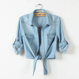 Purpdrank  Countryside Sleeve Denim Small Camisole Short Jacket for Women Plus Size Small Shawl Washed Shirt