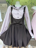 Purpdrank  Japanese Preppy Style Elegant Retro 2 Piece Set Women Y2k Sweet Kawaii Design Dress Suit Female Bow Chic Korea Polular Clothes