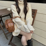 Purpdrank  Stylish High Collar Mid-Length Women's Knitwear Sweater Loose Striped Base Layer Autumn Winter New Lazy Style Top Shirt