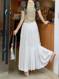 Purpdrank  Korean Fashion A Line Long Skirt Women Spring High Quality Pleated Skirt Female Chic Elastic High Waist Holiday Faldas Mujer New