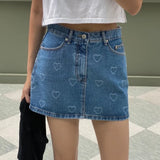 Purpdrank  Summer LOVE Print Y2K Women's Denim Wrap Skirt 2025 New High Waist Blue Jeans Sexy Mini A-line Skirts for Women