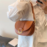 Purpdrank  Famous Brand Saddle Shoulder Bags For Women Golden Hardware Solid Color PU Crossbody Bag New Luxury Designer Handbags