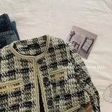 Purpdrank  Hand Woven Short Jacket for Women Short Petite Socialite Temperament Coarse Tweed Top