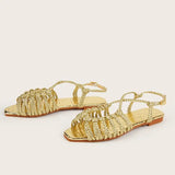 Purpdrank  Fashion Womens Shoes All-Match Female Sandal Open Toe Large Size Strappy Heels Luxury New Girls Flat Peep Summer Big  Beige
