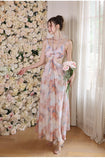 Purpdrank  Elegant Floral Print Sleeveless Maxi Dress Cut-out Waist Design Party Sexy  Backless Straps Colorful Halter Evening Long Dresses