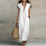 Purpdrank  Summer Hot Butterfly Sleeveless Vacation Beach Dress Woman Spring V Neck Ruffles Pocket Long Dress Casual Boho Maxi Dresses