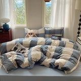 Purpdrank  Striped Bedding Set INS Nordic Girls Soft 100% Cotton Bed Sheet Queen King Size Duvet Set Comforter Set Pillowcase Bed Linens