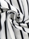 Purpdrank  Vintage Black White Striped Print T-shirt Mini Dress Women Knit Ribbed Short Sleeve Hooded V-neck Casual Summer Dress Streetwear