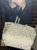 Purpdrank  Large Capacity Lace Edge Shoulder Versatile Portable Casual Women's Bag Spring Floral Tote Bags for Women