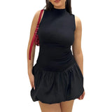 Purpdrank  Bubble Dress Women Summer Solid Color Round Neck Sleeveless Ribbed Mini Dress y2k Clothes Going Out Party Dresses