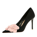 Purpdrank  Sweet Flowers Mixed-colors Faux Suede Women Pumps Elegant Pointed toe Stiletto High heels Spring Autumn Party Prom Wedding Shoes