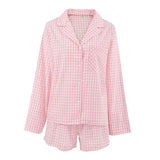 Purpdrank  Autumn Trend Retro Plaid Cardigan Long-sleeved Shorts Two-piece Foreign Trade Comfortable Home Wear