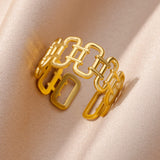 Purpdrank - Stainless Steel Rings for Women Jewelry Accessories Simple Vintage Gold Color Electroplated Adjustable Double Layer Wide Ring