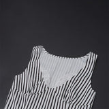 Purpdrank  y2k 2 Piece Set Women Summer Stripe Print Sleeveless Lace Trim V Neck Mini Bodycon Dress with Shorts 2000s Streetwear