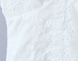 Purpdrank  Sweet White Embroidery Hollow Out Flower Cotton Lace V neck Short Puff Sleeve Shirt Women Zipper Elastic Back Slim Crop Tops