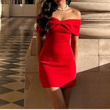 Purpdrank  Women Big Bow Strapless Mini Dress Sexy Slash Neck  Bodycon Dresses Chic Backless Party Club Dresses Robe Femme