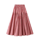 Purpdrank  Vintage Plaid High Waist Large Swing A-line Skirt for Women Casual Long All-match Slim Look New Style 2188