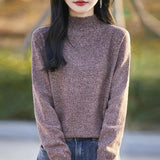 Purpdrank  Women's Loose Fit Knitted Sweater Half High Collar Soft Fleece Winter Thickened Floral Thread Knit Top Lazy Base Layer Shirt