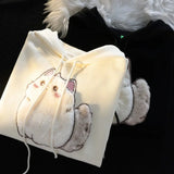 Purpdrank  Chubby Kitten Couple Hooded Sweatshirt Women's Thickened Fleece-Lined Jacket Milk Style Loose Dopamine Wear Autumn Winter