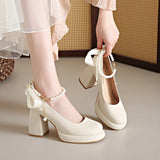 Purpdrank  Brief Pumps 2025 Beige High Heels Bow Shoes Sandals Ladies Mary Jane Sweet Spring Latest 12cm African Lolita Branded Fashion But