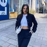 Purpdrank  Jacket Women Pockets Cropped Bomber Jackets Cardigan Long Sleeve Coats Autumn Office Lady Outerwear Trends Short Tops