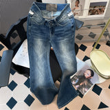 Purpdrank  Lace Patchwork Slim Flared Jeans Women Y2K American Style Skinny Blue Denim Pants Streetwear 2025 New Spring Female Jeans