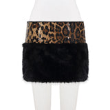 Purpdrank  Sequins Leopard 2 Piece Set for Women Fashion Furry Strapless Sleeveless Crop Tube Top and Mini Pencil Skirt Matching Suit