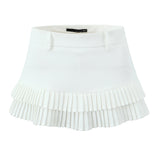 Purpdrank  3 colors Y2K Solid White Package Hips Spliced Pleated Mini Skirt Sexy Low Waist Short Skater Skirts With Shorts Lining