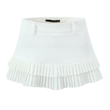 Purpdrank  3 colors Y2K Solid White Package Hips Spliced Pleated Mini Skirt Sexy Low Waist Short Skater Skirts With Shorts Lining