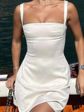 Purpdrank  Sexy backless white mini satin summer dress women elegant short birthday party dresses woman bridesmaid evening dresses vestidos