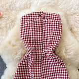 Purpdrank  Summer Fashion Casual Women's Black White Plaid Backless Slim Holiday High Waist Slip Wide Leg Pant Jumpsuit Versatile