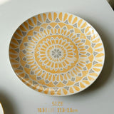 Purpdrank  Ceramic Round Shape Floral Plates Dinner Sets Large Capacity Large Plate Dessert Salad Plate Beautiful Table Tableware Services