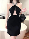 Purpdrank  Sexy halter black mini summer dress women bodycon club birthday party dress woman clothing backless midi evening dresses vestido