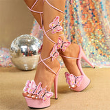 Purpdrank  Handmade Embroidery Butterfly Cross Ankle Strap High Heels Platform Sandals Women Sexy Open Toe Wedding Banquet Prom Shoes