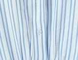 Purpdrank  Stylish Blue White Striped Lapel ollar Short Puff Sleeve Shirt Women Slim Waist Open Buttons Crop Blouse Girl's Tops