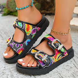 Purpdrank  Women's Summer Bohemian Style Slippers Fashion Double Buckle Platform Sandals Woman Colorful Embroider Thick Sole Beach Slides