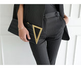 Purpdrank - Women 2023 Spring New Temperament V Neck Striped Thin Cape Blazer Jacket Suit Slim Fit Trousers Office Lady Two Piece Suit