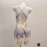 Purpdrank  Sexy Pajamas for Women Nightwear Ice Silk Lace Beautiful Back Suspender Pajama Night Dress Elegant Strap Sweet Nightgown