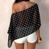 Purpdrank  Asymmetrical Polka Dot Chiffon Top Off Shoulder Loose Pullover