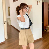 Purpdrank  Summer Vintage Women's Cargo Wide Leg Shorts Pocket 2025 New High Waist Solid Casual Loose A-line Short Pants Female